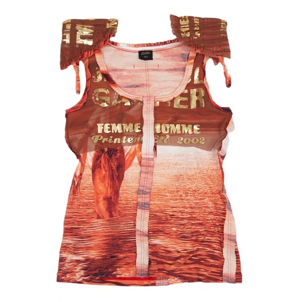 ジャンポールゴルチエ ファムJean Paul GAULTIER FEMME ショルダーパット付きピンキングカットノースリーブ 赤他40 K-96485_002