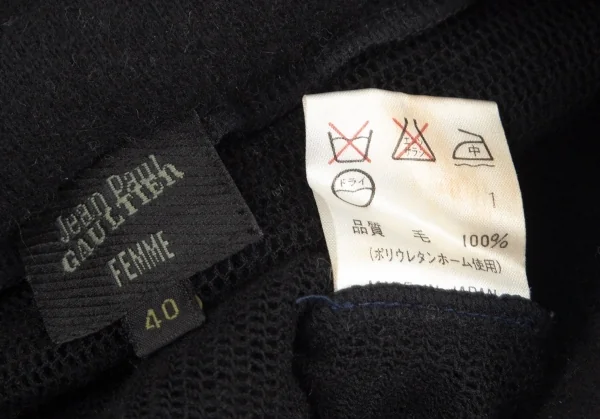 ジャンポールゴルチエ ファムJean Paul GAULTIER FEMME ドーナツリブメッシュウールニットジャケット 黒40 K-96494_016