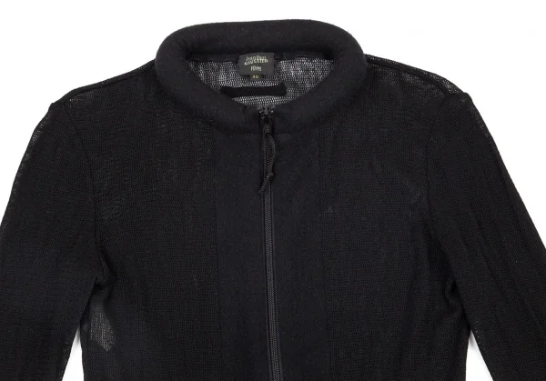 ジャンポールゴルチエ ファムJean Paul GAULTIER FEMME ドーナツリブメッシュウールニットジャケット 黒40 K-96494_003