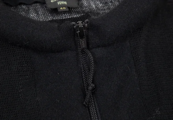 ジャンポールゴルチエ ファムJean Paul GAULTIER FEMME ドーナツリブメッシュウールニットジャケット 黒40 K-96494_005
