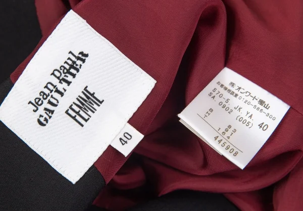 ジャンポールゴルチエ ファムJean Paul GAULTIER FEMME ウールダブルブレストロングジャケット 黒40 K-96495_018