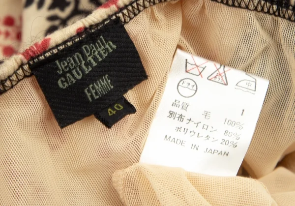 ジャンポールゴルチエ ファムJean Paul GAULTIER FEMME ダマスクプリントプリーツスカート クリーム赤黒40 K-96504_020