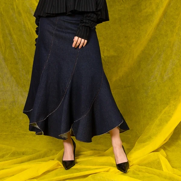 ジャンポールゴルチエ ファムJean Paul GAULTIER FEMME エスカルゴストレッチデニムスカート インディゴ40 K-96505_010