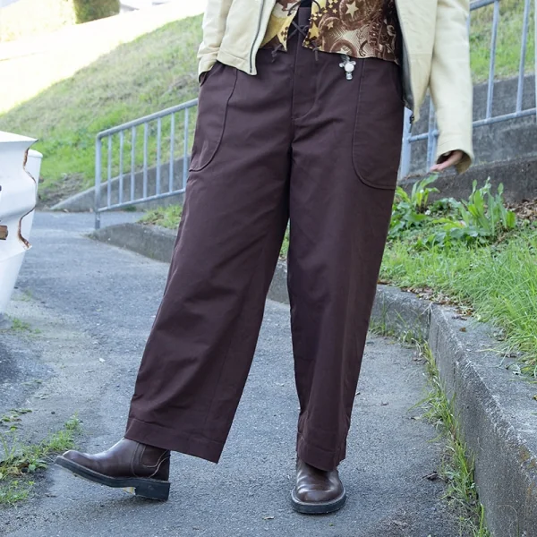 ジャンポールゴルチエ ファムJean Paul GAULTIER FEMME ボールチェーンベルト付きワイドパンツ 茶38 K-96507_015
