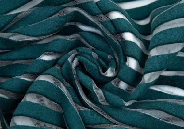 ジャンポールゴルチエ マイユファムJean Paul GAULTIER MAILLE FEMME ローズプリントシースルーボーダーカットソー ターコイズS K-96508_016