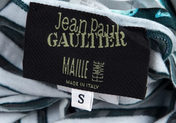ジャンポールゴルチエ マイユファムJean Paul GAULTIER MAILLE FEMME ローズプリントシースルーボーダーカットソー ターコイズS K-96508_019