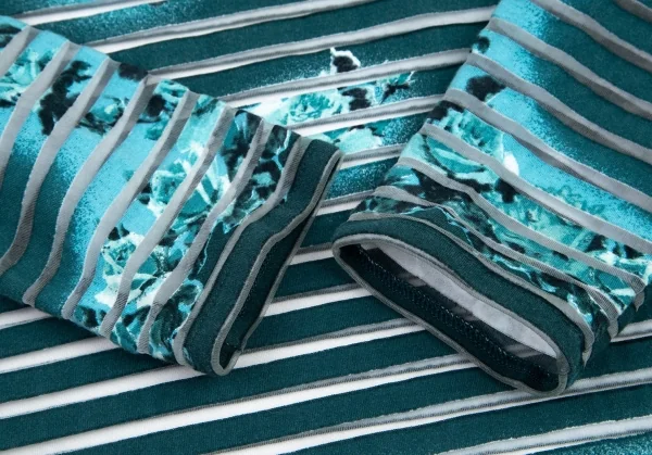 ジャンポールゴルチエ マイユファムJean Paul GAULTIER MAILLE FEMME ローズプリントシースルーボーダーカットソー ターコイズS K-96508_008