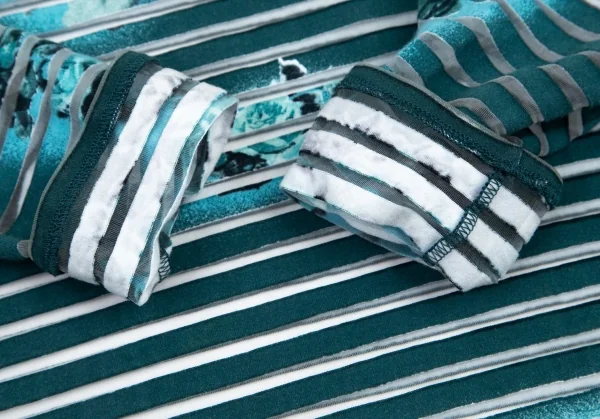 ジャンポールゴルチエ マイユファムJean Paul GAULTIER MAILLE FEMME ローズプリントシースルーボーダーカットソー ターコイズS K-96508_009