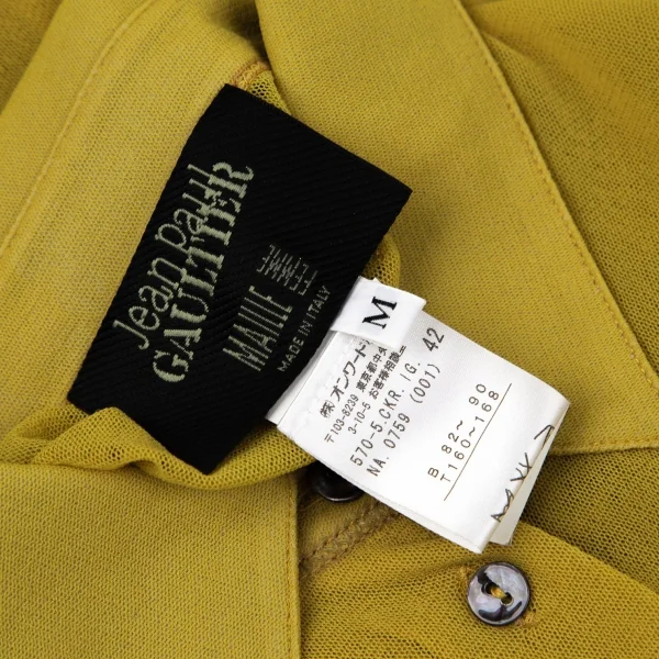 ジャンポールゴルチエ マイユファムJean Paul GAULTIER MAILLE FEMME ワイドドレープパワーネットシャツ マスタードM K-96510_017