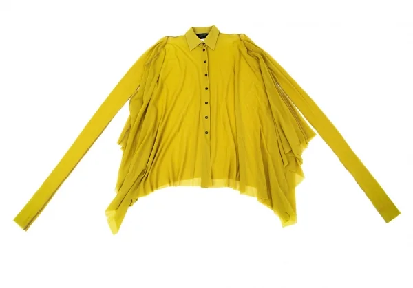 ジャンポールゴルチエ マイユファムJean Paul GAULTIER MAILLE FEMME ワイドドレープパワーネットシャツ マスタードM K-96510_002