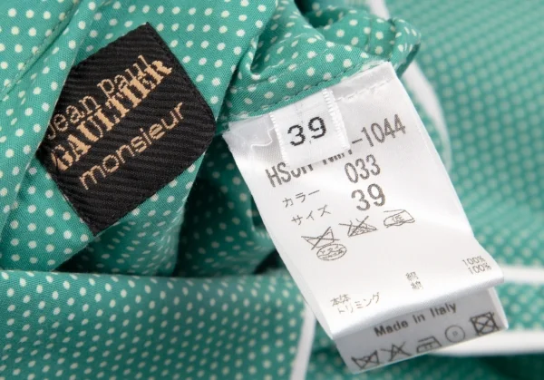 ジャンポールゴルチエ ムッシュJean Paul GAULTIER monsieur ピンドットパイピングシャツ 緑白39 K-96513_020
