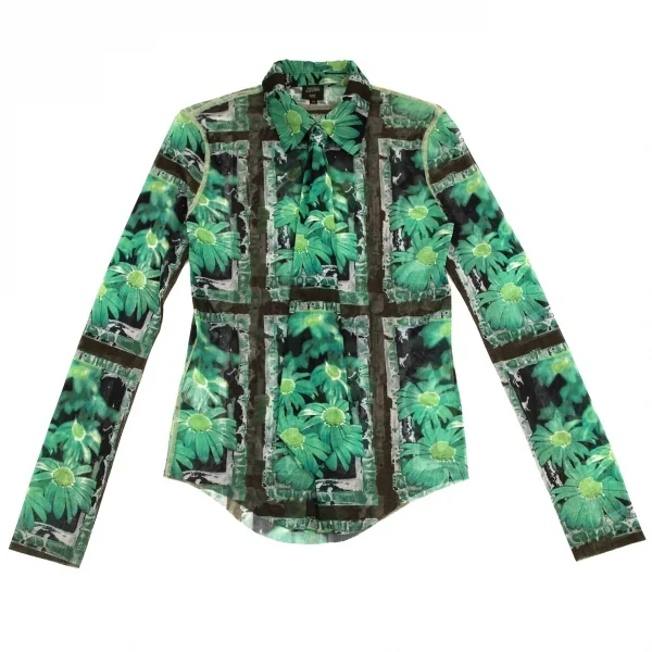 ジャンポールゴルチエ オムJean Paul GAULTIER HOMME ネクタイ付きフラワープリントパワーネットシャツ