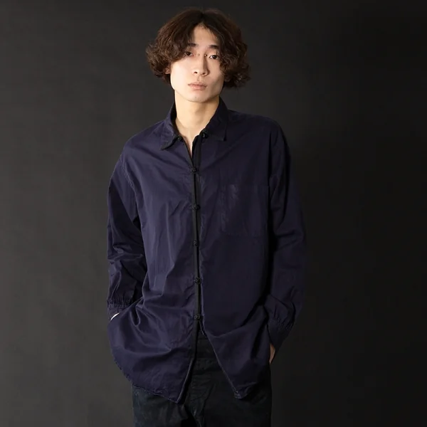 ワイズフォーメンY's for men コットンレーヨンチャイナボタンシャツ 紺M位 K-96696_016