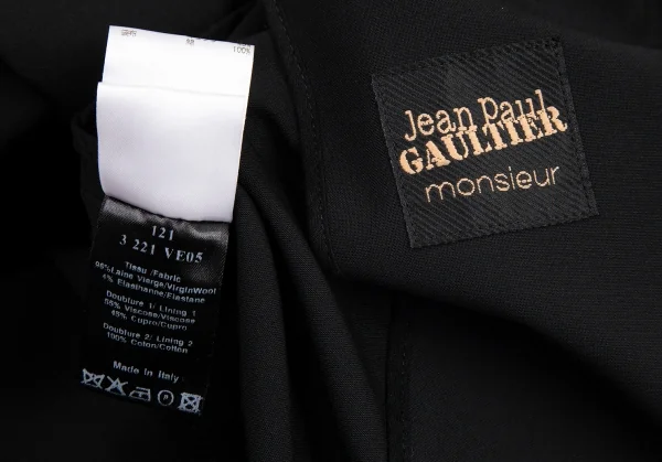 ジャンポールゴルチエ ムッシュJean Paul GAULTIER monsieur ストレッチウールボタンレスジャケット 黒46 K-96712_012