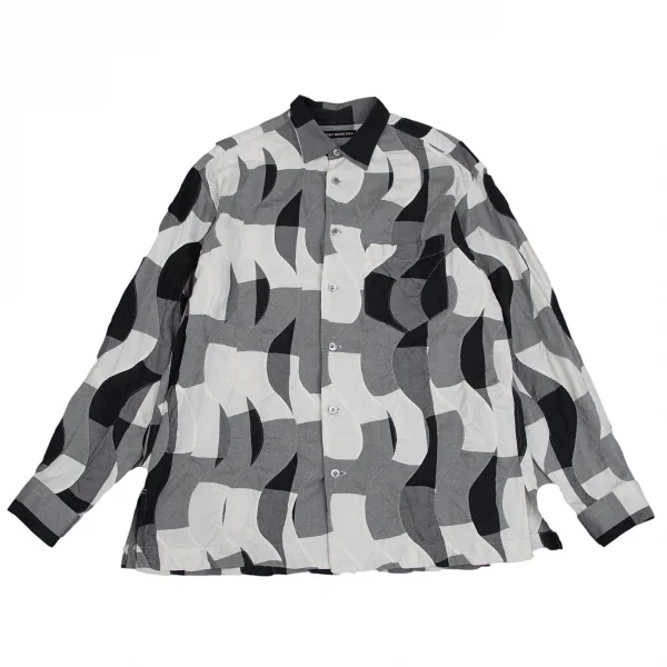 イッセイミヤケ メンISSEY MIYAKE MEN 波チェック切替シャツ 黒白3 K-96797_001