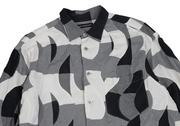 イッセイミヤケ メンISSEY MIYAKE MEN 波チェック切替シャツ 黒白3 K-96797_002