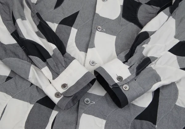 イッセイミヤケ メンISSEY MIYAKE MEN 波チェック切替シャツ 黒白3 K-96797_008