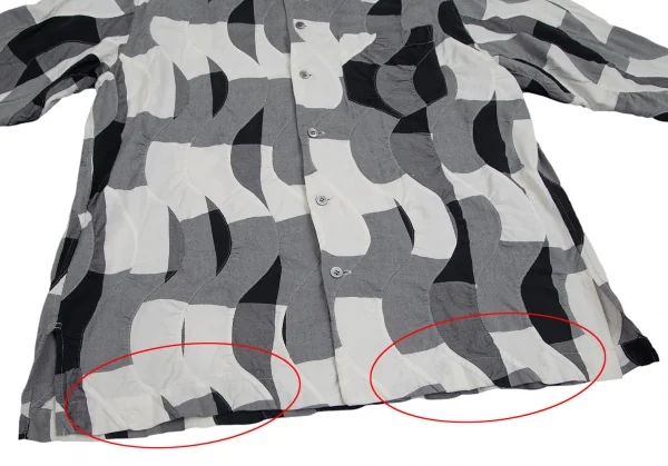 イッセイミヤケ メンISSEY MIYAKE MEN 波チェック切替シャツ 黒白3 K-96797_010