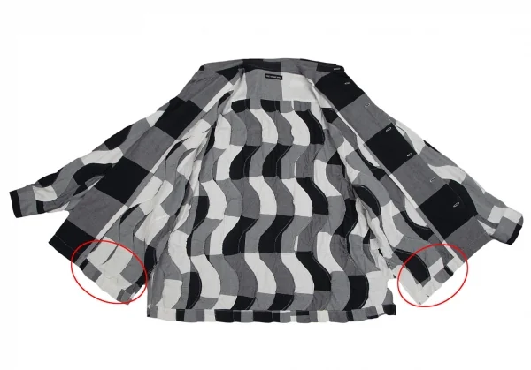 イッセイミヤケ メンISSEY MIYAKE MEN 波チェック切替シャツ 黒白3 K-96797_013