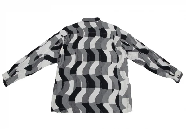 イッセイミヤケ メンISSEY MIYAKE MEN 波チェック切替シャツ 黒白3 K-96797_016