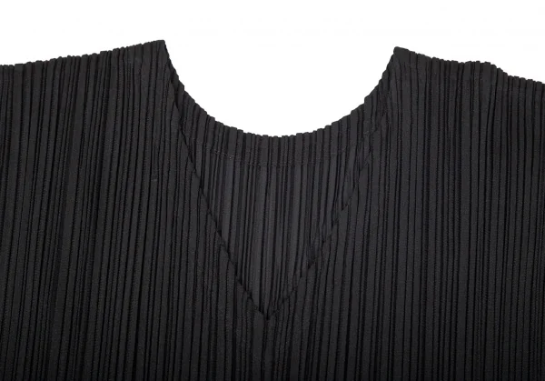 プリーツプリーズPLEATS PLEASE 裾異素材刺繍切替プリーツノースリーブワンピース 黒グレーM位 K-96840_003