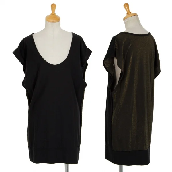 イッセイミヤケISSEY MIYAKE 24 バックグリッター切替ボックスシルエットノースリーブ 黒ゴールドM位 K-96866_001