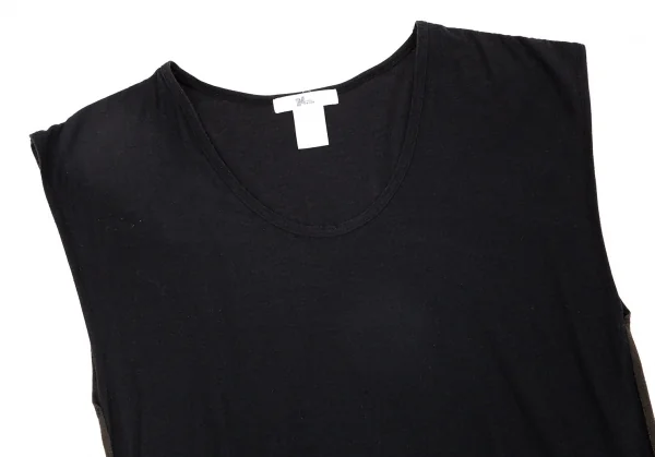 イッセイミヤケISSEY MIYAKE 24 バックグリッター切替ボックスシルエットノースリーブ 黒ゴールドM位 K-96866_003