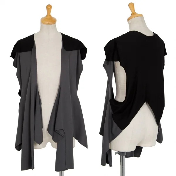 イッセイミヤケISSEY MIYAKE 24 バイカラー変形デザインベスト 黒グレーF K-96867_001