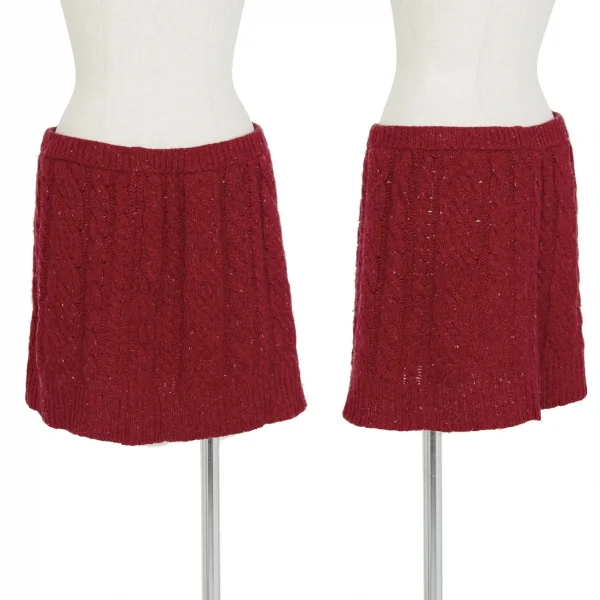 イッセイミヤケISSEY MIYAKE ミックスケーブルニットミニスカート 赤M位 K-96891_001