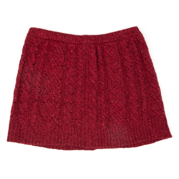 イッセイミヤケISSEY MIYAKE ミックスケーブルニットミニスカート 赤M位 K-96891_002