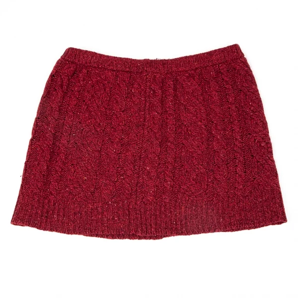 イッセイミヤケISSEY MIYAKE ミックスケーブルニットミニスカート 赤M位 K-96891_007