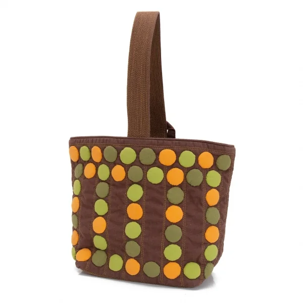 イッセイミヤケ ハートタマシャISSEY MIYAKEHaaTTaMaSHa ドットモチーフワンハンドルポーチ 茶 K-96896_001