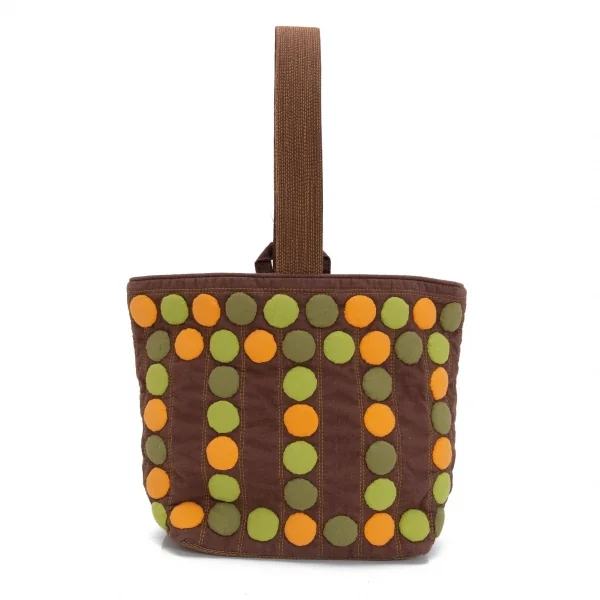 イッセイミヤケ ハートタマシャISSEY MIYAKEHaaTTaMaSHa ドットモチーフワンハンドルポーチ 茶 K-96896_002