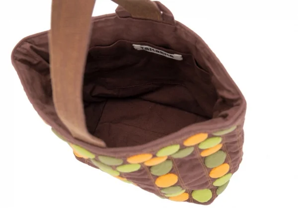 イッセイミヤケ ハートタマシャISSEY MIYAKEHaaTTaMaSHa ドットモチーフワンハンドルポーチ 茶 K-96896_008