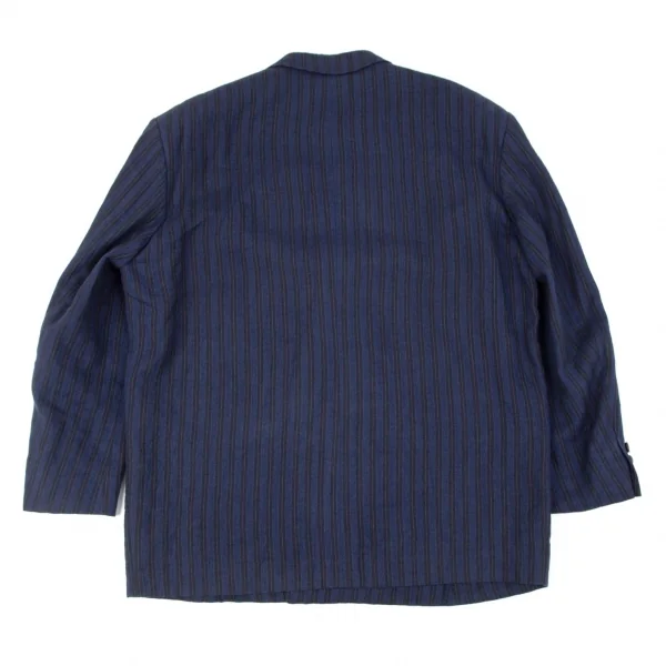 コムデギャルソンオムプリュスCOMME des GARCONS HOMME PLUS リネンストライプダブルジャケット 青黒M K-96908_010