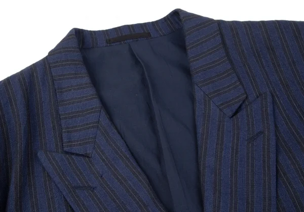 コムデギャルソンオムプリュスCOMME des GARCONS HOMME PLUS リネンストライプダブルジャケット 青黒M K-96908_003