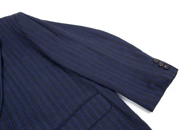 コムデギャルソンオムプリュスCOMME des GARCONS HOMME PLUS リネンストライプダブルジャケット 青黒M K-96908_005