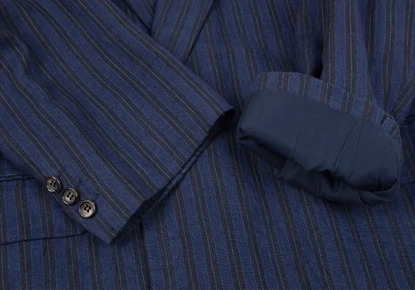 コムデギャルソンオムプリュスCOMME des GARCONS HOMME PLUS リネンストライプダブルジャケット 青黒M K-96908_006