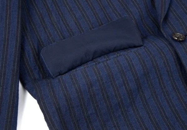 コムデギャルソンオムプリュスCOMME des GARCONS HOMME PLUS リネンストライプダブルジャケット 青黒M K-96908_008