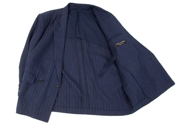 コムデギャルソンオムプリュスCOMME des GARCONS HOMME PLUS リネンストライプダブルジャケット 青黒M K-96908_009