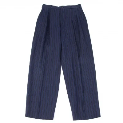 コムデギャルソンオムプリュスCOMME des GARCONS HOMME PLUS リネンストライプパンツ 青黒