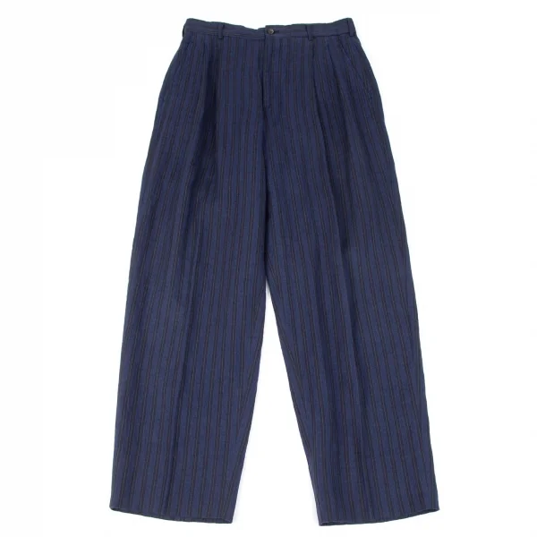 コムデギャルソンオムプリュスCOMME des GARCONS HOMME PLUS リネンストライプダブルセットアプスーツ 青黒M K-96910_011