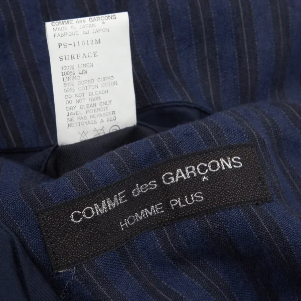 コムデギャルソンオムプリュスCOMME des GARCONS HOMME PLUS リネンストライプダブルセットアプスーツ 青黒M K-96910_009