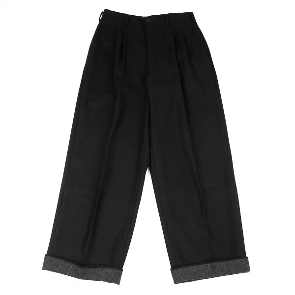 コムデギャルソンオムCOMME des GARCONS HOMME ウール裾切替ロールアップパンツ 黒M K-96926_001