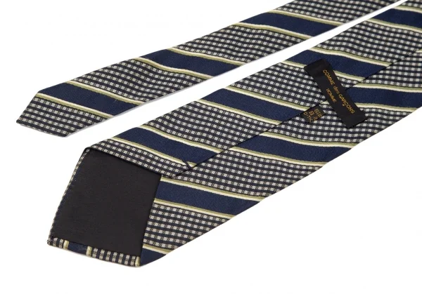 コムデギャルソンオムCOMME des GARCONS HOMME レジメンタルシルクネクタイ 紺緑クリーム K-96935_009