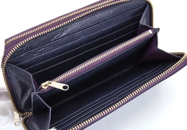 リミフゥLIMI feu パンチングエナメルレザーダブルジップウォレット 長財布 紫 K-97072_010