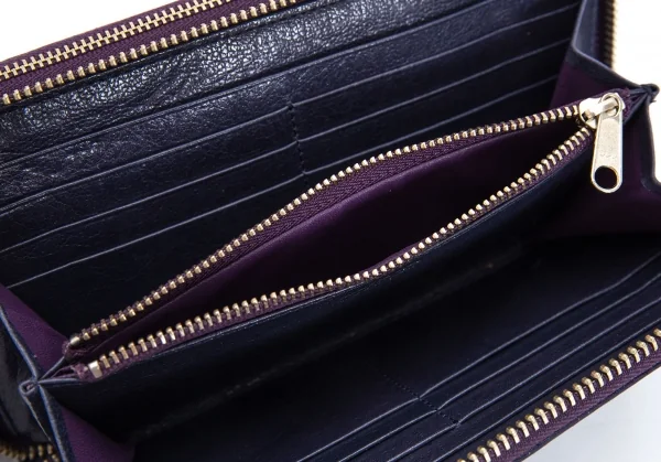 リミフゥLIMI feu パンチングエナメルレザーダブルジップウォレット 長財布 紫 K-97072_011