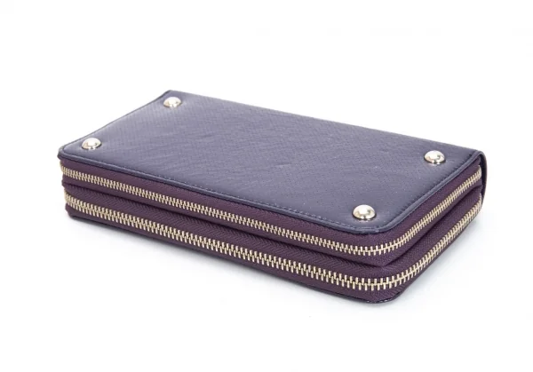 リミフゥLIMI feu パンチングエナメルレザーダブルジップウォレット 長財布 紫 K-97072_004