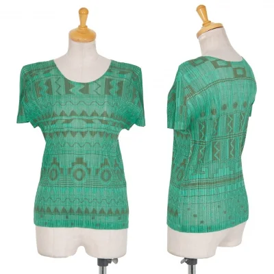 プリーツプリーズPLEATS PLEASE ネイティブボーダーメッシュプリーツTシャツ