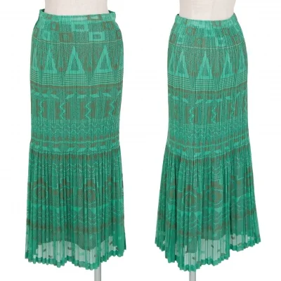 プリーツプリーズPLEATS PLEASE ネイティブボーダーメッシュプリーツスカート